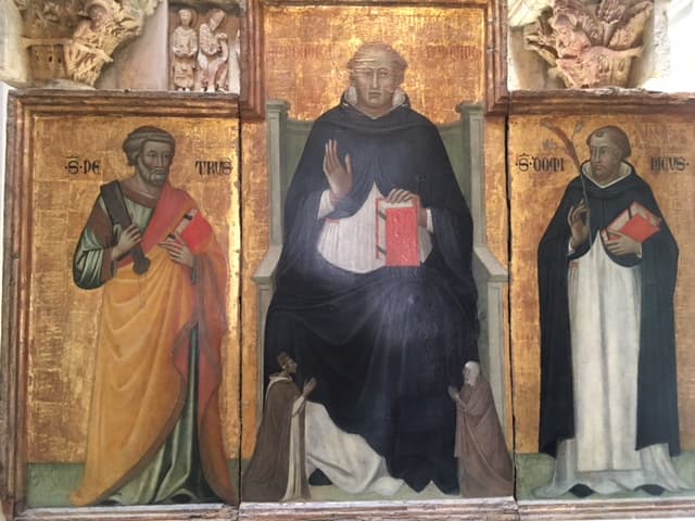 Polyptyque ancien représentant saint Dominique entouré de deux saints
